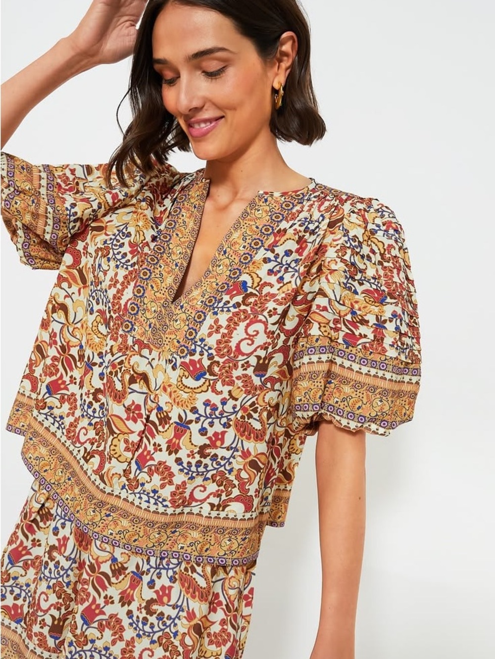 Tuckernuck Sundrenched Porto Dina Blouse Boho Preppy Sz L Batik Border